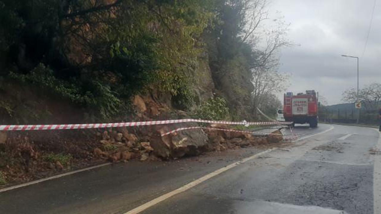 Sarıyer’de yola kaya parçası düştü