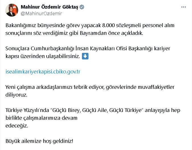 Bakan Göktaş: 8 bin sözleşmeli personel alım sonuçları açıklandı