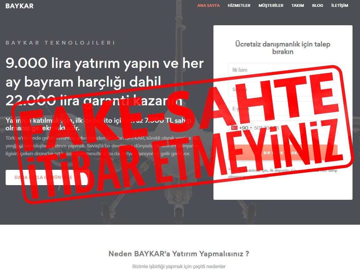 Baykar'dan vatandaşlara uyarı: Çağrılara itibar etmeyin!