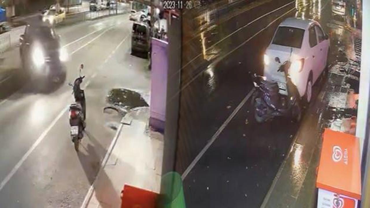 Park halindeki motosiklet 3 farklı kazaya karıştı: Gelen çarptı, giden çarptı!